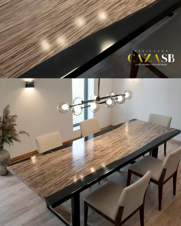 Mesa de Jantar em Madeira com Resina Black Piano – 3,0m x 1,0m - Imagem 2