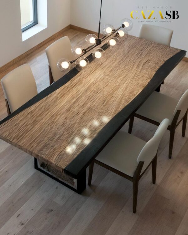 Mesa de Jantar em Madeira com Resina Black Piano – 3,0m x 1,0m