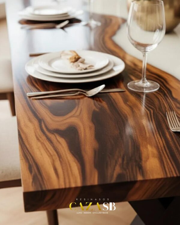 Mesa de Jantar em Madeira Angico e Resina Branca – Design Sofisticado e Exclusivo - Imagem 3
